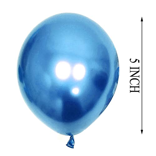 Metallic Chrom Blue Party Balloons 50 PCS 5 Inches Latex Balloons for Birthday arty (Blue)