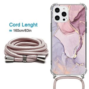 Eouine Crossbody Case for iPhone 12 Mini [5.4"] Painted iPhone 12 Mini Case with Neck Cord Lanyard Strap Pink [Hard Backplane] Anti-Scratch Transparent Silicone TPU Adjustable Necklace Strap Cover