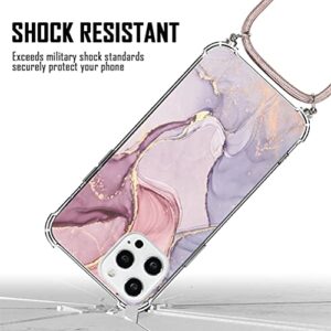 Eouine Crossbody Case for iPhone 12 Mini [5.4"] Painted iPhone 12 Mini Case with Neck Cord Lanyard Strap Pink [Hard Backplane] Anti-Scratch Transparent Silicone TPU Adjustable Necklace Strap Cover