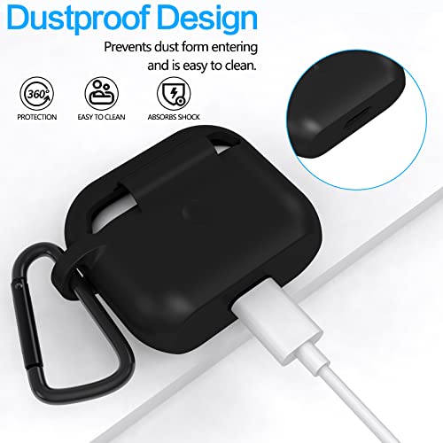 Case for AirPods 3, Sillicone Case with Keychain Dustproof Drop Proof Full Protective Skin Accessories Front LED Visible with Apple 2021 Latest AirPods 3 Case (Black)