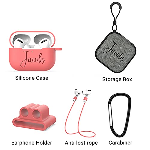 AIPNIS Custom Name/Text AirPods Pro Case, 5-Piece Set Personalized Gift Travel Carrying Case Earbuds Case Storage Bag Soft Silicone Cover - Design Your Own Airpods Pro Case