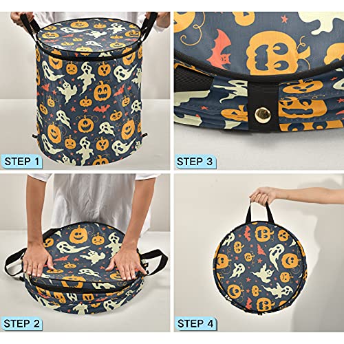 Halloween Ghost Pumpkin Pop Up Laundry Hamper with Lid Foldable Storage Basket Collapsible Laundry Bag for Apartment Travel Picnics