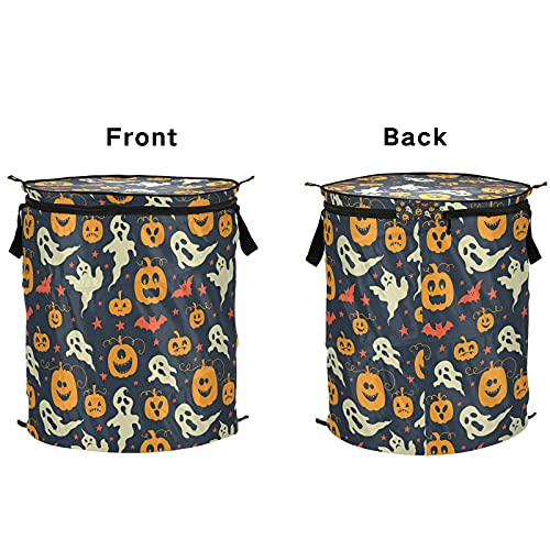 Halloween Ghost Pumpkin Pop Up Laundry Hamper with Lid Foldable Storage Basket Collapsible Laundry Bag for Apartment Travel Picnics