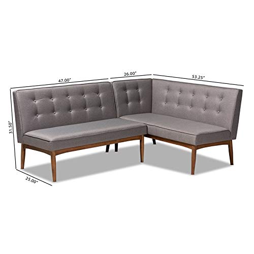 Allora Modern 2-Piece Wood Dining Corner Sofa Bench in Gray