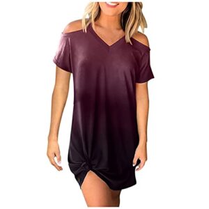 wytong women's dresses gradient strapless cold shoulder v-neck mini dress casual loose dress(purple,small)
