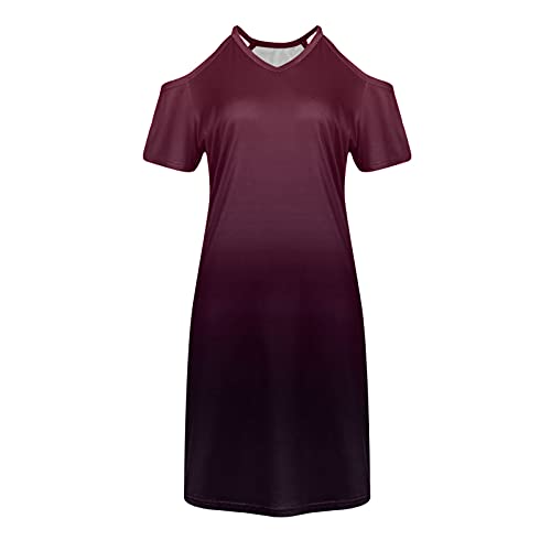 WYTong Women's Dresses Gradient Strapless Cold Shoulder V-Neck Mini Dress Casual Loose Dress(Purple,Small)