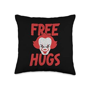 free hugs killer scary clown clothes for kids throw pillow, 16x16, multicolor