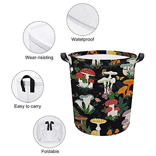 RENJUNDUN Laundry Basket Mushroom Garden Foldable Laundry Hamper with Handles Collapsible Laundry Bucket for Toy Clothes Book, 17.3In H x 16.5InD