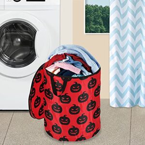Happy Halloween Skull Pop Up Laundry Hamper with Lid Foldable Storage Basket Collapsible Laundry Bag for Camping Picnics Bathroom