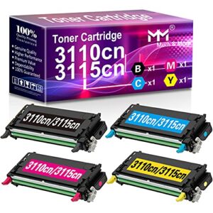 mm much & more compatible toner cartridge replacement for dell 3115cn 3110cn 3110 3115 | 310-8092 310-8094 310-8096 310-8098 (high yield, 8000 pages) 4-pack