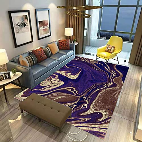 Wusan Purple Rugs with Gold Design Marble Carpets for Living Room Bedroom Velvet Crystal Doormats Throw Rugs Floor Pad Modern Art Decor, 19.7 in x 31.5 in