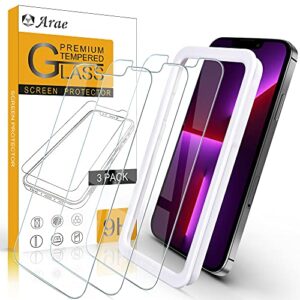 arae screen protector for iphone 14/iphone 13/iphone 13 pro, hd tempered glass anti scratch work with most case, 6.1 inch, 3 pack