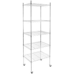 mount-it! 5 tier wire shelving with wheels | - rolling garage shelves, closet metal racks with shelves and shelving or utility shelf for laundry room | adjustable shelf height | no tools required