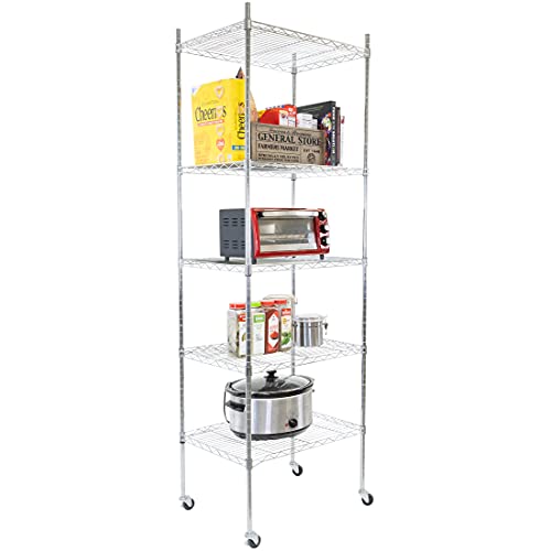 Mount-It! 5 Tier Wire Shelving with Wheels | - Rolling Garage Shelves, Closet Metal Racks with Shelves and Shelving or Utility Shelf for Laundry Room | Adjustable Shelf Height | No Tools Required