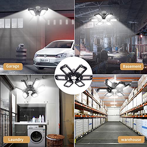 Rufbjkd LED Garage Light, 200W LED Shop Light, Super Bright Deformable LED Garage Ceiling Light with 6 Adjustable Panels, Ideal for Workshop/Attic/Barn/Basement (2 Pack)