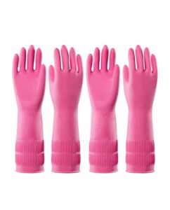 pacific ppe 2 pairs reusable waterproof dishwashing cleaning rubber gloves, non-slip, kitchen gloves, small