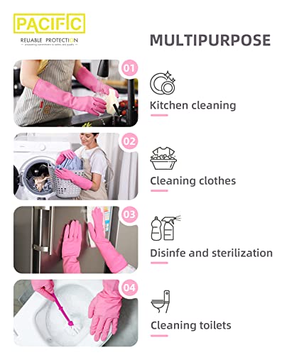 PACIFIC PPE 2 Pairs Reusable Waterproof Dishwashing Cleaning Rubber Gloves, Non-slip, Kitchen Gloves, Small