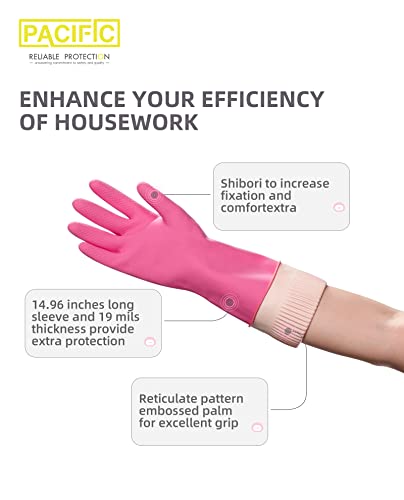 PACIFIC PPE 2 Pairs Reusable Waterproof Dishwashing Cleaning Rubber Gloves, Non-slip, Kitchen Gloves, Small