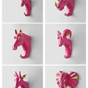 Kopiqin Crafts Home Wall Decoration Elegant Animal Head Resin 6 Set Cartoon Hook Jewelry Key Scarf Bag Hanger Robes Coat Rack for Living Room Bedroom(Deer, Elephant, Rhino,Giraffe,Horse,Goat)