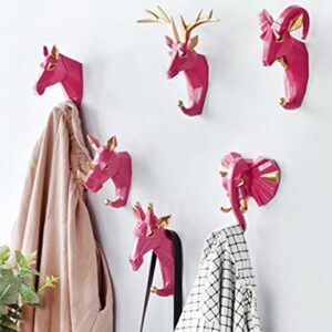 Kopiqin Crafts Home Wall Decoration Elegant Animal Head Resin 6 Set Cartoon Hook Jewelry Key Scarf Bag Hanger Robes Coat Rack for Living Room Bedroom(Deer, Elephant, Rhino,Giraffe,Horse,Goat)