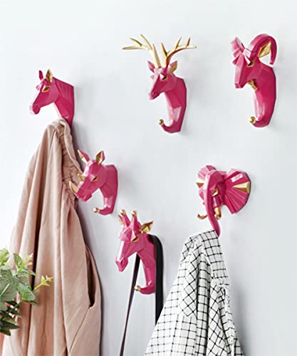 Kopiqin Crafts Home Wall Decoration Elegant Animal Head Resin 6 Set Cartoon Hook Jewelry Key Scarf Bag Hanger Robes Coat Rack for Living Room Bedroom(Deer, Elephant, Rhino,Giraffe,Horse,Goat)