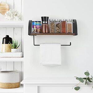 Paper Towel Holder with Shelf Storage, Wall Mount 2-in-1 Kitchen Paper Roll Towel Holder Rustic Farmhouse Under Cabinet Spice Rack for Kitchen Pantry Bathroom Organizer Storage