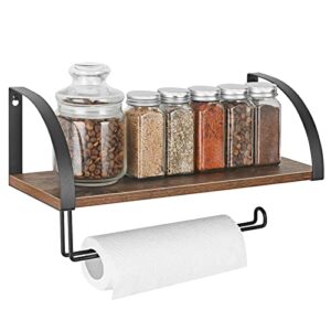 Paper Towel Holder with Shelf Storage, Wall Mount 2-in-1 Kitchen Paper Roll Towel Holder Rustic Farmhouse Under Cabinet Spice Rack for Kitchen Pantry Bathroom Organizer Storage