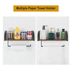 Paper Towel Holder with Shelf Storage, Wall Mount 2-in-1 Kitchen Paper Roll Towel Holder Rustic Farmhouse Under Cabinet Spice Rack for Kitchen Pantry Bathroom Organizer Storage