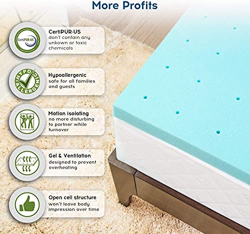 Memory Foam 2 Inch Twin XL Mattress Topper Bed Topper for College Dorm, Gel Soft Foam Mattress Pad, Single XL Gel Infused Mattress Foam Topper Bed Mattress Pad for Pressure Relieving