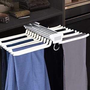 pull out trousers rack, 22 arms beige steel pull out pants rack pants hanger bar clothes organizers for closet for space saving and storage, max load: 33lbs, 23.4x18x5.7 inch