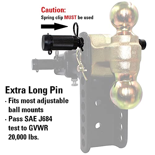 TowWorks 79831 Keyed Unique 5/8" Trailer Hitch Lock with Extra Long 4-1/2" Span, Double Safety Tow Hitch Locking Pin for 3" Receivers and Adjustable Channel Mounts