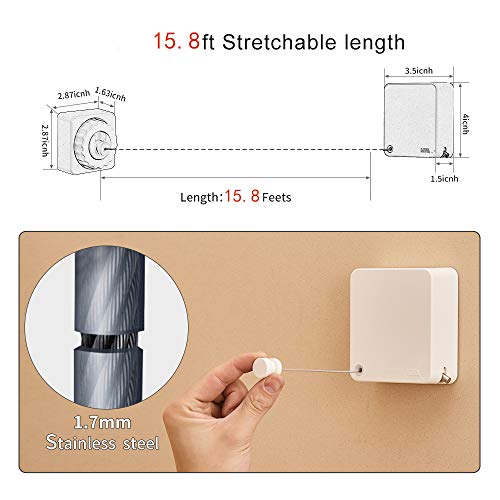 Retractable Clothesline Indoor Outdoor, Clothes Line Retracting Indoor Wall Mounted for Laundry Drying Line, Lock Function and Anti-Sagging Updated by Tightener (Silver Grey)
