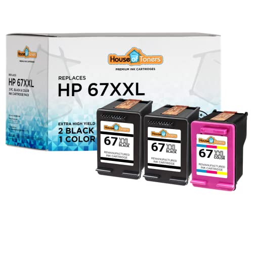 Houseoftoners Remanufactured Ink Cartridge Replacement for HP 67XXL HP 67XL Ink Cartridge 3YM57AN 3YM58AN for DeskJet 2755 1255,Envy Pro 6055 6400 6455,DeskJet Plus 4100 4155 4158 (2-Black, 1-Color)