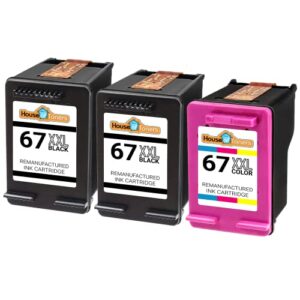 Houseoftoners Remanufactured Ink Cartridge Replacement for HP 67XXL HP 67XL Ink Cartridge 3YM57AN 3YM58AN for DeskJet 2755 1255,Envy Pro 6055 6400 6455,DeskJet Plus 4100 4155 4158 (2-Black, 1-Color)