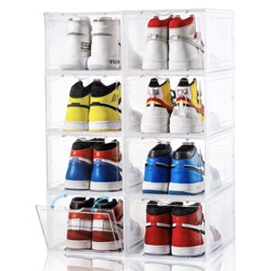 clemate shoe storage box,set of 8,shoe box clear plastic stackable,drop front shoe box with clear door,shoe organizer and shoe containers for sneaker display,fit up to us size 12(13.4”x 9.84”x 7.1”)