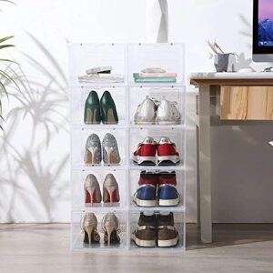 Clemate Shoe Storage Box,Set of 8,Shoe Box Clear Plastic Stackable,Drop Front Shoe Box with Clear Door,Shoe Organizer and Shoe Containers For Sneaker Display,Fit up to US Size 12(13.4”x 9.84”x 7.1”)