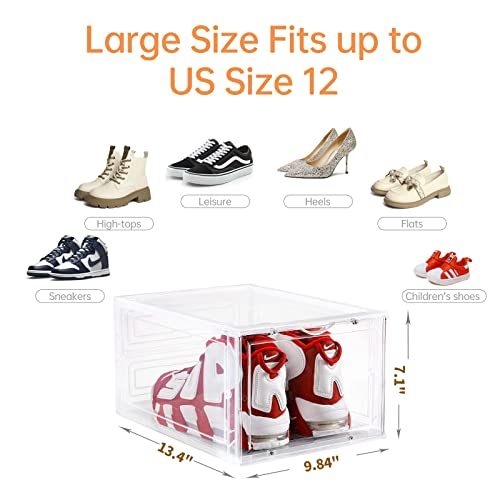 Clemate Shoe Storage Box,Set of 8,Shoe Box Clear Plastic Stackable,Drop Front Shoe Box with Clear Door,Shoe Organizer and Shoe Containers For Sneaker Display,Fit up to US Size 12(13.4”x 9.84”x 7.1”)