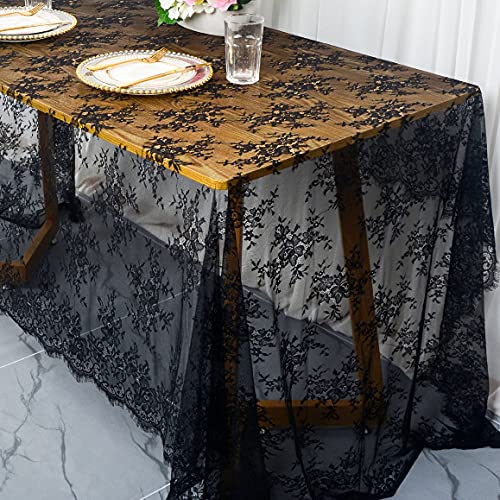 Lace Tablecloth Rectangle 60x120 Black Lace Tablecloth Lace Table Clothes Eyelash Vintage Reusable Table Cloths Lace Tablecloth Floral Embroidered Tablecloth Linen Flower Tablecloth (1, Black)