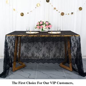 Lace Tablecloth Rectangle 60x120 Black Lace Tablecloth Lace Table Clothes Eyelash Vintage Reusable Table Cloths Lace Tablecloth Floral Embroidered Tablecloth Linen Flower Tablecloth (1, Black)