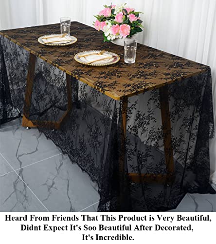 Lace Tablecloth Rectangle 60x120 Black Lace Tablecloth Lace Table Clothes Eyelash Vintage Reusable Table Cloths Lace Tablecloth Floral Embroidered Tablecloth Linen Flower Tablecloth (1, Black)