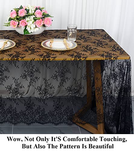 Lace Tablecloth Rectangle 60x120 Black Lace Tablecloth Lace Table Clothes Eyelash Vintage Reusable Table Cloths Lace Tablecloth Floral Embroidered Tablecloth Linen Flower Tablecloth (1, Black)