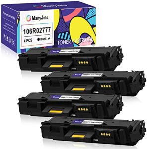 manyjets 106r02777 compatible black toner cartridge replacement for xerox workcentre 3215 3215ni 3225 3225dni phaser 3260 3260di 3260dni 3052 printer toner cartridge (black,4-pack)