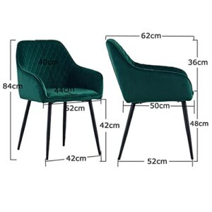 KEIVVAKN Dining Chairs Green Velvet Dining Chairs Set of 2 with Arms Modern Upholstered Chairs for Dining Room