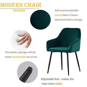KEIVVAKN Dining Chairs Green Velvet Dining Chairs Set of 2 with Arms Modern Upholstered Chairs for Dining Room