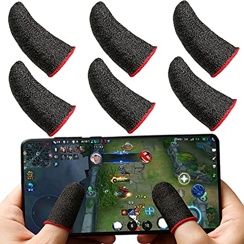 COOBILE Phone Gaming Finger Sleeves （6 Pack） Silver Fiber More Sensitive Anti-Sweat Breathable ，for League of Legend, Rules of Survival,PUBG (Black)