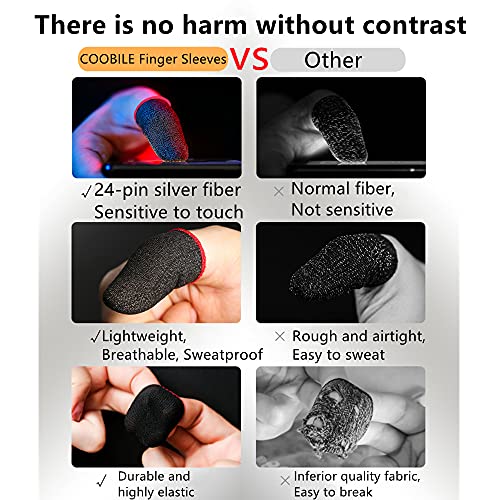 COOBILE Phone Gaming Finger Sleeves （6 Pack） Silver Fiber More Sensitive Anti-Sweat Breathable ，for League of Legend, Rules of Survival,PUBG (Black)