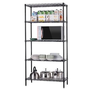 SUNNYSONG 5 Tier Metal Storage Shelves, Kitchen Storage Shelf,Metal Storage Shelves Unit Perfect for Laundry Bathroom Closet Shelves Microwave Stand (Black, (23.62 x 11.81 x 59.05))