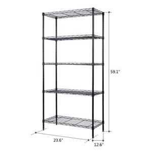 SUNNYSONG 5 Tier Metal Storage Shelves, Kitchen Storage Shelf,Metal Storage Shelves Unit Perfect for Laundry Bathroom Closet Shelves Microwave Stand (Black, (23.62 x 11.81 x 59.05))