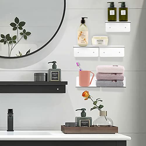 6 Pack Small Acrylic Floating Shelves for Wall, Wall Mounted Hanging Display Shelves for Plants, Funko Pop Figures, Adhesive Shelf for Bedroom, Picture Toy Clear Display Shelf