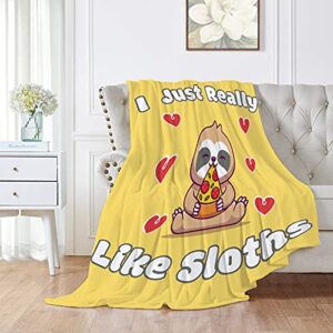 i just really like sloth flannel blanket plush throw fuzzy lightweight king size super soft for couch, bed, sofa ultra luxurious warm and cozy for all seasons 80"x60" for adult